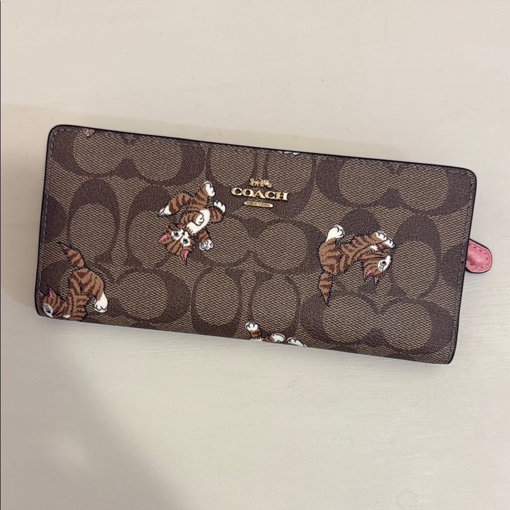 Coach Signature Wallet with Cat Motif